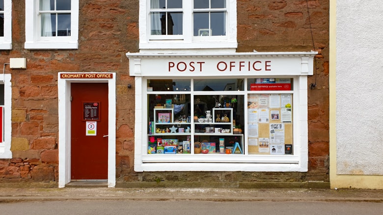 A post office shop front in Cromarty