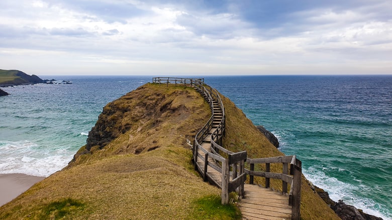 Winding steps leading to a panoramic lookout at Sango Bay, Durness
